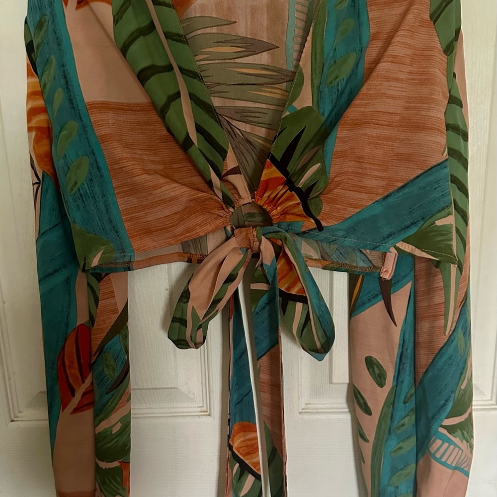 Nasty Gal Tropical Print Tie-Front Top